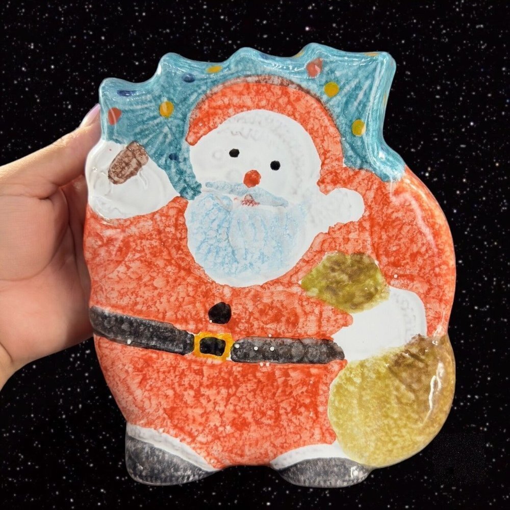 Italian Pottery ITALICA ARS Santa Claus Christmas Resting Wall‎ Hanging Plaque